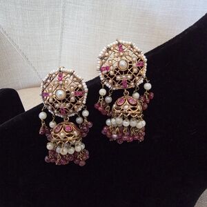 Elegant Vintage Beaded Dangle Gold and Pink Dangle Earrings